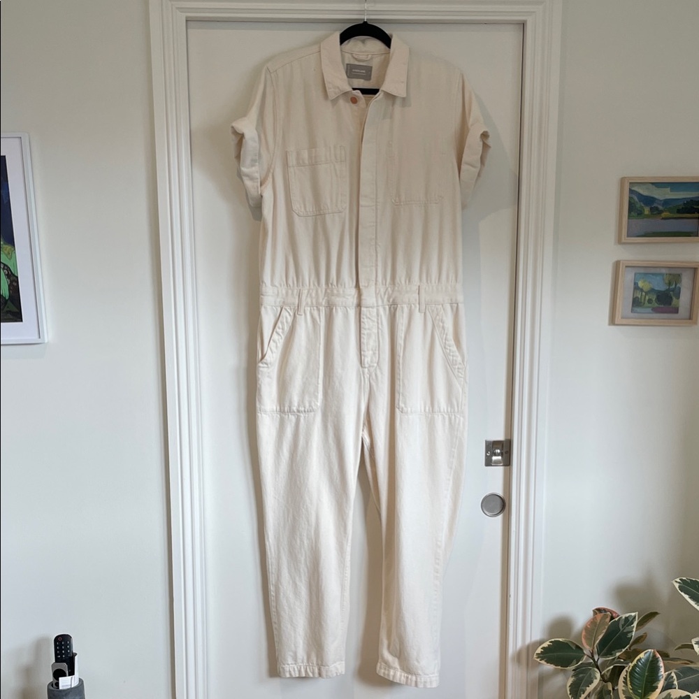 Cream Denim Everlane Jumpsuit with Short Sleeves